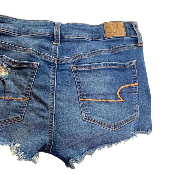 American Eagle AE Hi-Rise Shortie Denim Jean Shorts Button Fly Distressed Size 6 - Picture 14 of 14